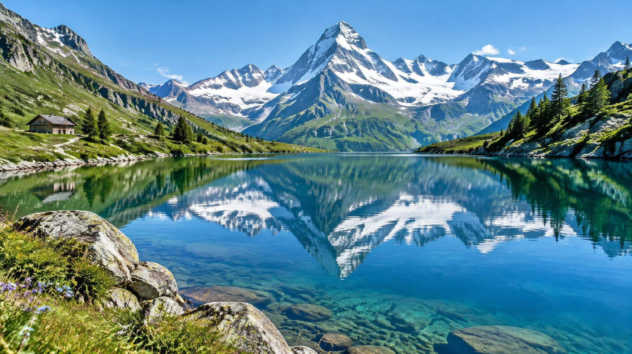 swiss alpine lake view